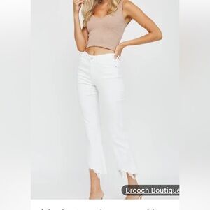 White Mica Denin high rise crop flare. Brand new with tags
